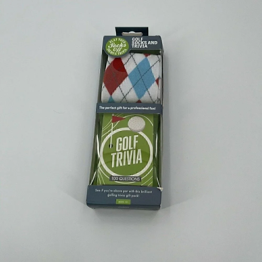 New Golf Socks & Trivia Gift Set Professor Puzzle Argyle Men’s Size 6-12